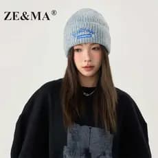 ZE & MA chapéu feminino de malha chapéu de inverno feminino 2025 novo estilo balde chapéu de lã chapéu de pilha de inver