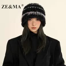 ZE & MA chapéu feminino de malha chapéu de inverno feminino 2025 novo estilo balde chapéu de lã chapéu de pilha de inver
