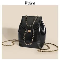 Coreano nicho Design Xiaoxiangfeng balde saco corrente mochila High-End textura All-Match cera de óleo couro brilhante p