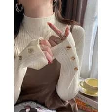 Meia gola alta camisa de fundo feminina outono inverno 2026 novo estilo moda branco interior camisola Design nicho malha