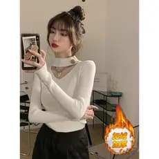 Forro de lã branco engrossado Halterneck camisa de fundo de malha feminina outono inverno desgaste interno High-End sent