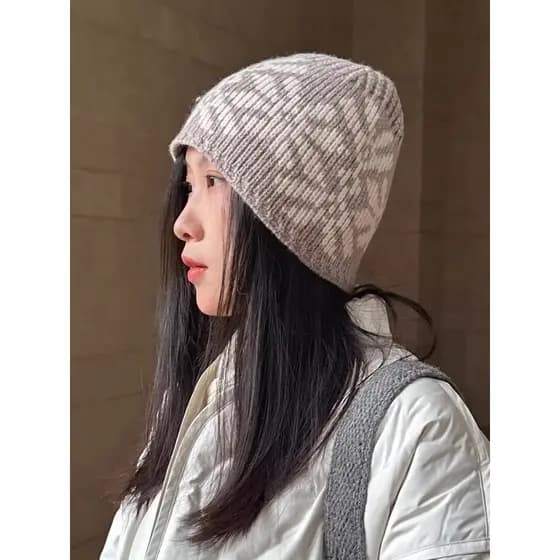 Chapéu de esqui lã contraste cor Baotou chapéu outono inverno engrossado padrão de neve estilo Pop senhoras chapéu de lã