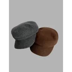 Chapéu pintor moda versão coreana moda outono inverno chapéu de lã quente cor sólida branco cinza claro boné de pico cha