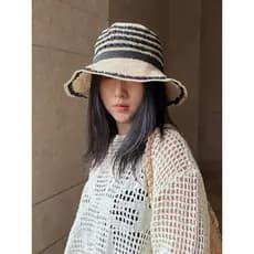 Chapéu balde feminino verão All-Match dobrável chapéu de sol contraste cor Retro artesanal chapéu de palha oco preto arr