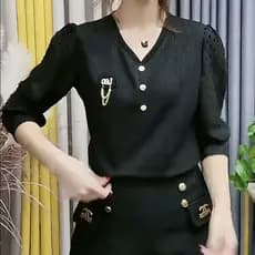K malhas primavera outono estilo fino de manga comprida topo feminino novo estilo elegante estilo ocidental com decote e
