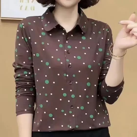 [Baratine] Temperamento feminino All-Match primavera gola listras de fundo mais magro olhar na moda camisa grande manga