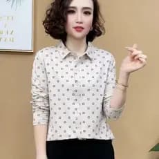 [Baratine] Camisa de manga comprida com gola de lapela, camisa pequena de bolinhas de alta qualidade, novo estilo elegan