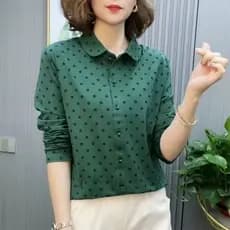 [Baratine] Camisa feminina grande tamanho Base ocidental lapela manga comprida temperamento All-Match estilo fino 2025 b
