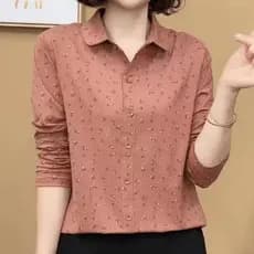 [Baratine] Camisa de manga comprida estilo fino feminina gola grande tamanho POLO estilo ocidental primavera aparência m