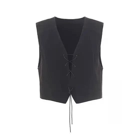Camurça sentir cordão colete 2025 início da primavera novo produto exterior Wear Retro Casual simples topos femininos