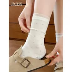 {Leite Branco Shimmer} miu Miu Air Meias Verão Estilo Fino Feminino Ballet Estilo Malha Meias de Renda Meias Tubo Médio