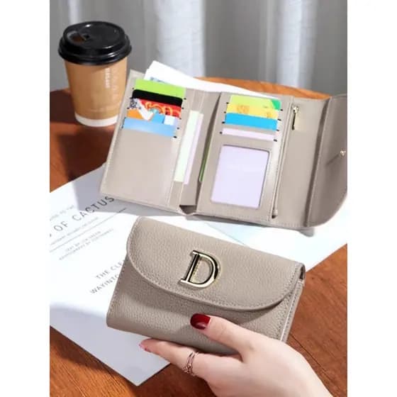 Japonês couro genuíno médio curto dobrável carteira clipe moeda bolsa senhoras novo estilo de couro pequeno Bill clip em