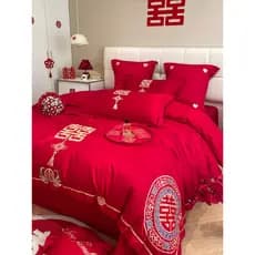 Roland casamento cama casamento conjunto de quatro peças vermelho quarto de casamento feliz colcha folha colcha capa est