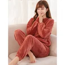 Coral velo pijamas senhoras outono inverno estilo engrossado velo quente cor sólida tamanho grande flanela inverno casa