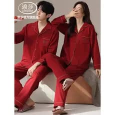 Langsha pijamas vermelhos casamento casal ternos alemão veludo de manga comprida veludo engrossado outono inverno estilo