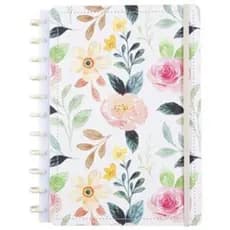 Caderno Medio Capa Dura Resistente Disco Reposicionavel Design Exclusivo Branco Floral Organizador