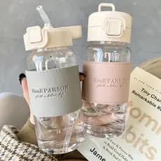 Garrafa de água portátil de 500ml com canudo, criativa, fofa, à prova de vazamento, garrafa de plástico, leite, café, ch