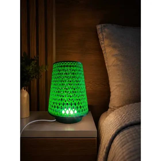 Luminária Abajur de Mesa Moderna Verde Estilo Tecelagem de Bambu Iluminação Quarto Sala