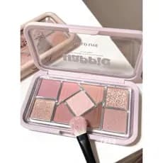 Fumaça em pó baixo saturado cinza roxo suave doce desejo!HOLD LIVE Paleta de sombras de nove cores com moldura rosa pequ