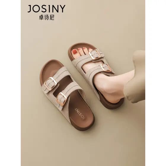 Zhuosini chinelos de sola grossa feminino 2026 verão novo estilo sandálias de couro genuíno desgaste exterior aumentado