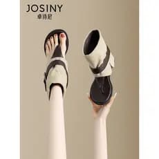 Zhuosini francês Retro sandálias botas femininas 2026 verão novo estilo fivela de cinto botas curtas Flip-Toe plana bota