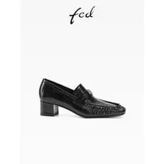 Fed preto enguia padrão couro sapatos de salto grosso feminino primavera novo estilo sapatos de couro plissado meados de