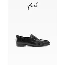 Fed preto deslizamento-em mocassins plissados primavera novo estilo Retro enguia padrão sapatos de salto plano sapatos d