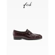 Fed marrom Retro enguia padrão couro sapatos de salto plano feminino primavera novo estilo sapatos de couro deslizamento