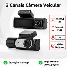 Câmera Veicular Dashcam 4K 3 Canais Wifi Visão Noturna DVR Sensor G Gravação em Loop + Cartão 64GB