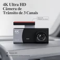 Câmera DVR Veicular 3 Câmeras Tripla Interna Frente Traseira 4K Para Motorista de Aplicativo