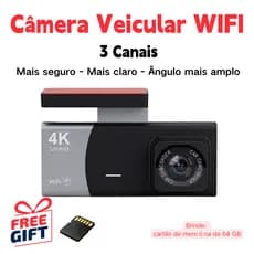 Câmera Veicular 3 Canais Automotiva Uber 4K Ultra HD DVR dashcam GPS visão noturna Sensor G  99Taxi