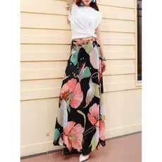 Uma peça envoltório saia de praia feminina Floral Chiffon rendas ins Super quente saia Irregular saia longa verão