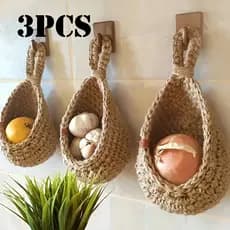 3 Pçs Cestas De Suspensão De Parede Ganchos De Armazenamento De Frutas E Vegetais Para Cozinha Cebola Rack Casa Restaura