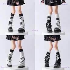 Meias-calças de malha fofas estilo japonês, estampa de gato Y2K casual e doce, meias retrô reversíveis femininas Harajuk