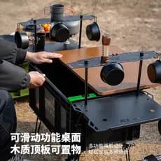 Mesa dobrável para camping ao ar livre, grande caixa de armazenamento de madeira, mesa de chá para equipamentos de campi