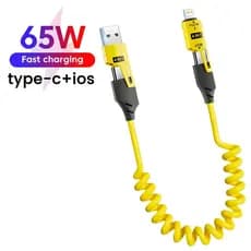 Cabo de Carregamento Rápido USB-C 4 em 1 de Liga de Zinco 65W para Cabo USB Tipo C para PD, Cabo de Dados com Mola