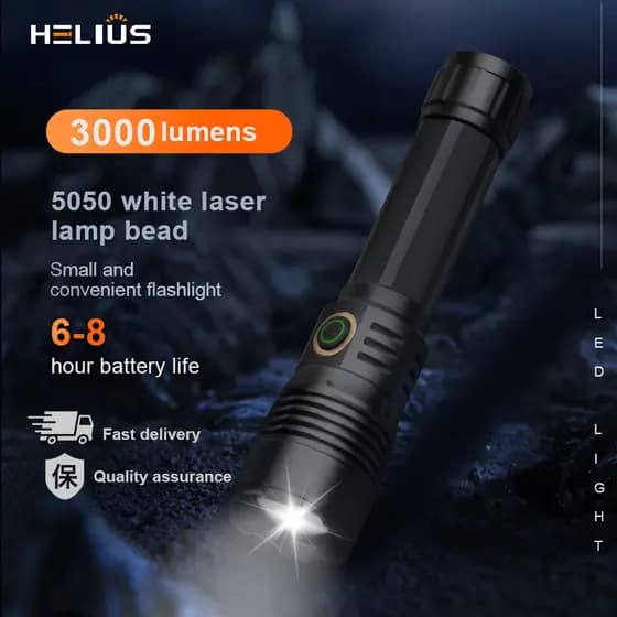 Lanterna de alta luminosidade 20W, recarregável, de longa duração, com foco ajustável, iluminação externa de ultra longo