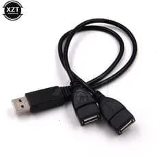 Adaptador de Energia USB 2.0 3.0 A 1 Fêmea para 2 Machos USB Duplos, Divisor Y, Cabo de Carregamento USB, Cabo de Extens