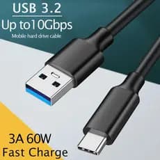 Cabo USB 3.2 10Gbps Tipo C, Cabo USB A para Tipo-C 3.2 Gen2, Transferência de Dados, Cabo para SSD USB C, Cabo para Disc