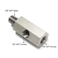 Adaptador em T de Aço Inoxidável 1/8" NPT Fêmea para 1/8" NPT para Linha de Alimentação de Sensor de Pressão de Óleo