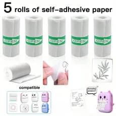 Mini Impressora Portátil com 5 Rolos de Papel Autoadesivo, Impressora Térmica Portátil Adequada para Casa, Escritório, E