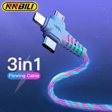 Cabo USB Luminoso NNBILI 3 em 1 para IOS, Compatível com 14 13 Pro Max, Cabo Micro USB Tipo C para Carregador, Cabo para