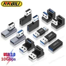 Adaptador de Extensão USB 3.0 em Ângulo Reto de 90 Graus NNBILI, Conector USB com Curva para Cima para PC, Conversor de