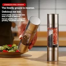 Moedor de Sal e Pimenta 2 em 1 Manual em Aço Inoxidável com Mecanismo de Moagem Cerâmico Ajustável, Utensílio de Cozinha