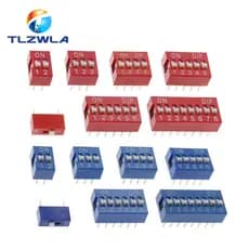 10 Peças Interruptor de Seletor DIP Vermelho e Azul, Passo 2.54MM, Interruptor de Código de 1 a 12 Pinos, Troca Rápida