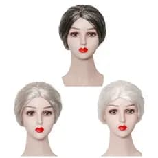Peruca de Cosplay de Halloween para Idosa, Cabelo Curto Cacheado Cinza, Peruca Cinza para Idoso e Idosa