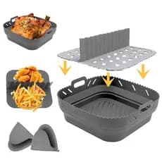 Cesto de Silicone para Air Fryer, Formato Quadrado, Reutilizável, Dobrável, Livre de BPA, Acessório para Air Fryer, Forr