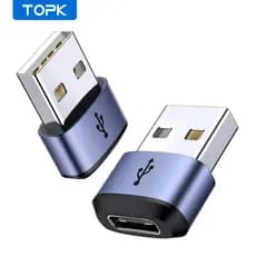 Adaptador TOPK AT13 USB C para USB Macho, USB Fêmea (Tipo-C) para USB 2.0 Macho (USB-A), Conector Adaptador OTG para Car