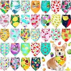50Pack Summer Hawaii Dog Bandanas Soft Triangle Dog Scarfs Polyester Fruit Bandana Flowers Patterns for Small Medium Lar