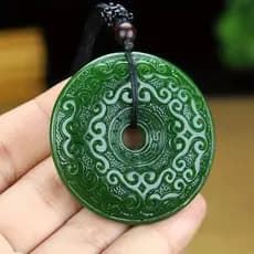 Pingente de Jade Natural Genuíno, Círculo Verde, Polido à Mão, Escultura Dupla Face, Joia de Charme para Homens e Mulher